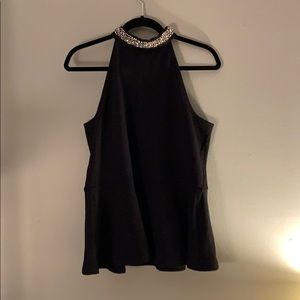 Black peplum top with choker neck